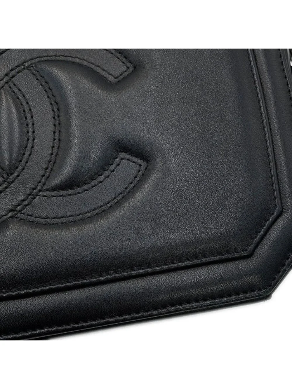 Chanel Chain Shoulder Bag Octagon CC Logo Lambskin Black